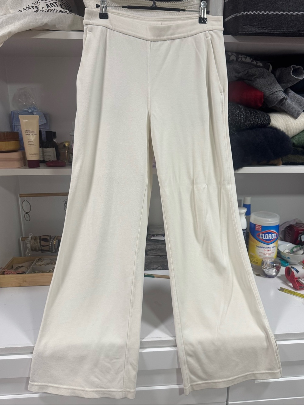 Lululemon Cream Wide Leg Modal Blend Pants Size M Soft Stretch Lounge Travel - Picture 4 of 8